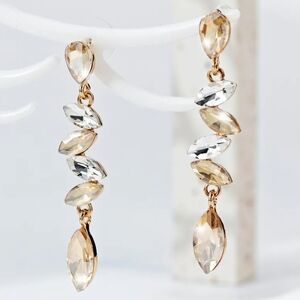 Champagne Drop Earrings Elegant Golden and Clear Rhinestones